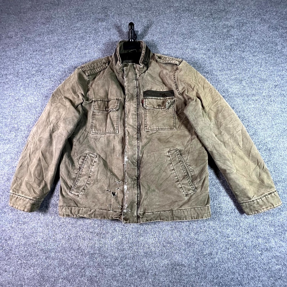 Levi Strauss & Co. Jacket Mens Large Olive Green Canvas Full Zip Utility Field